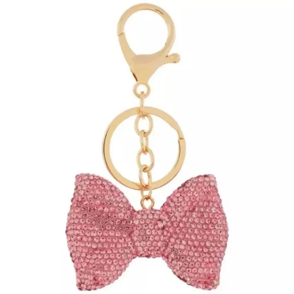 New! Iron Orchid Studio Pink Rhinestone Bow Keychain Purse Charm Jewelry NWT